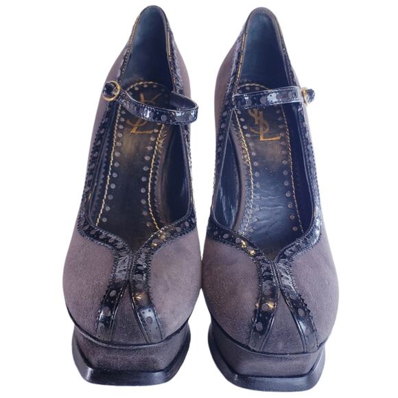 YVES SAINT LAURENT TRIBUTE MARY JANE PLATFORM PUMPS IN GRAY PATENT TRIM SIZE 8.5 - Picture 11 of 11